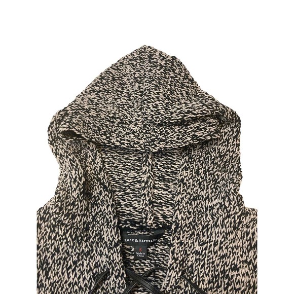 Rock & Republic Pull Over Hoodie cable knit sweater Small Black Gray - Picture 7 of 12